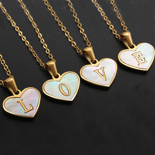 26 Letter Heart-shaped Necklace White Shell Love Clavicle Chain Fashion Personalised Necklace For Women Jewelry Valentine's Day